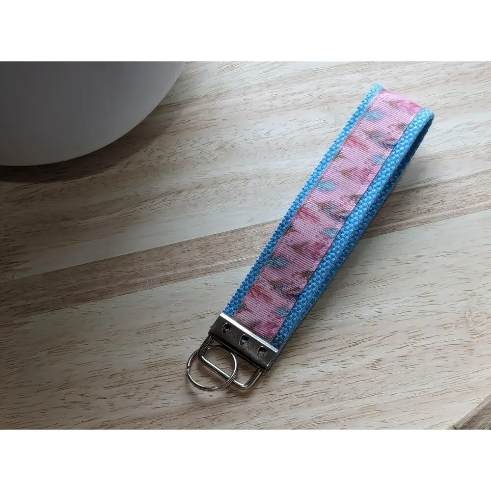 Feather Keychain Wristlet Handmade Boho Fabric Key‎ FOB Sturdy Farmhouse Teal